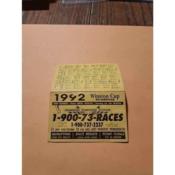 Vintage 1992 Winston Cup Pocket Schedule Finishing Position Hotline NASCAR Promo - Picture 5 of 5